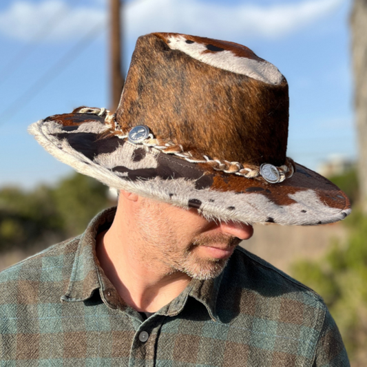 Cowhide Rancher Cowboy Hat - White / Multi
