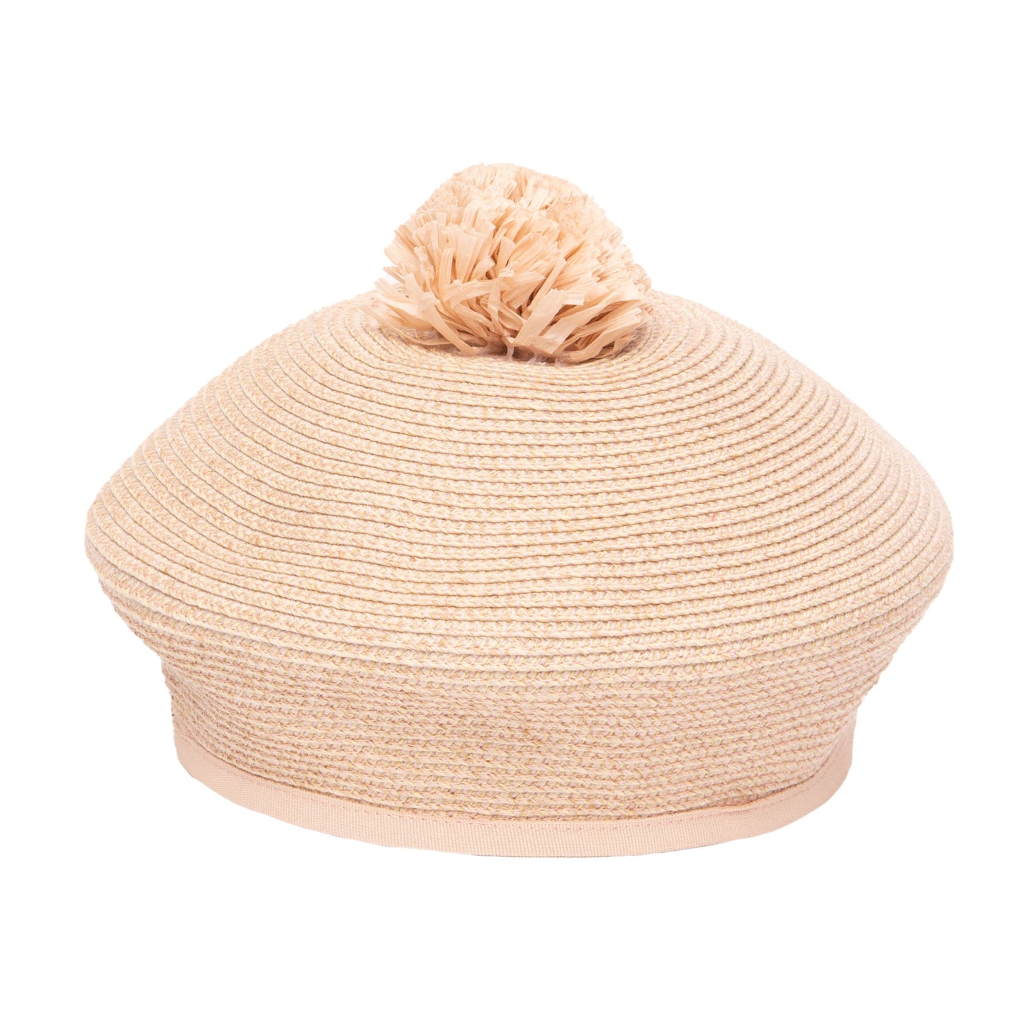Kid Paper Braid Beret w/ Straw Pom Pom