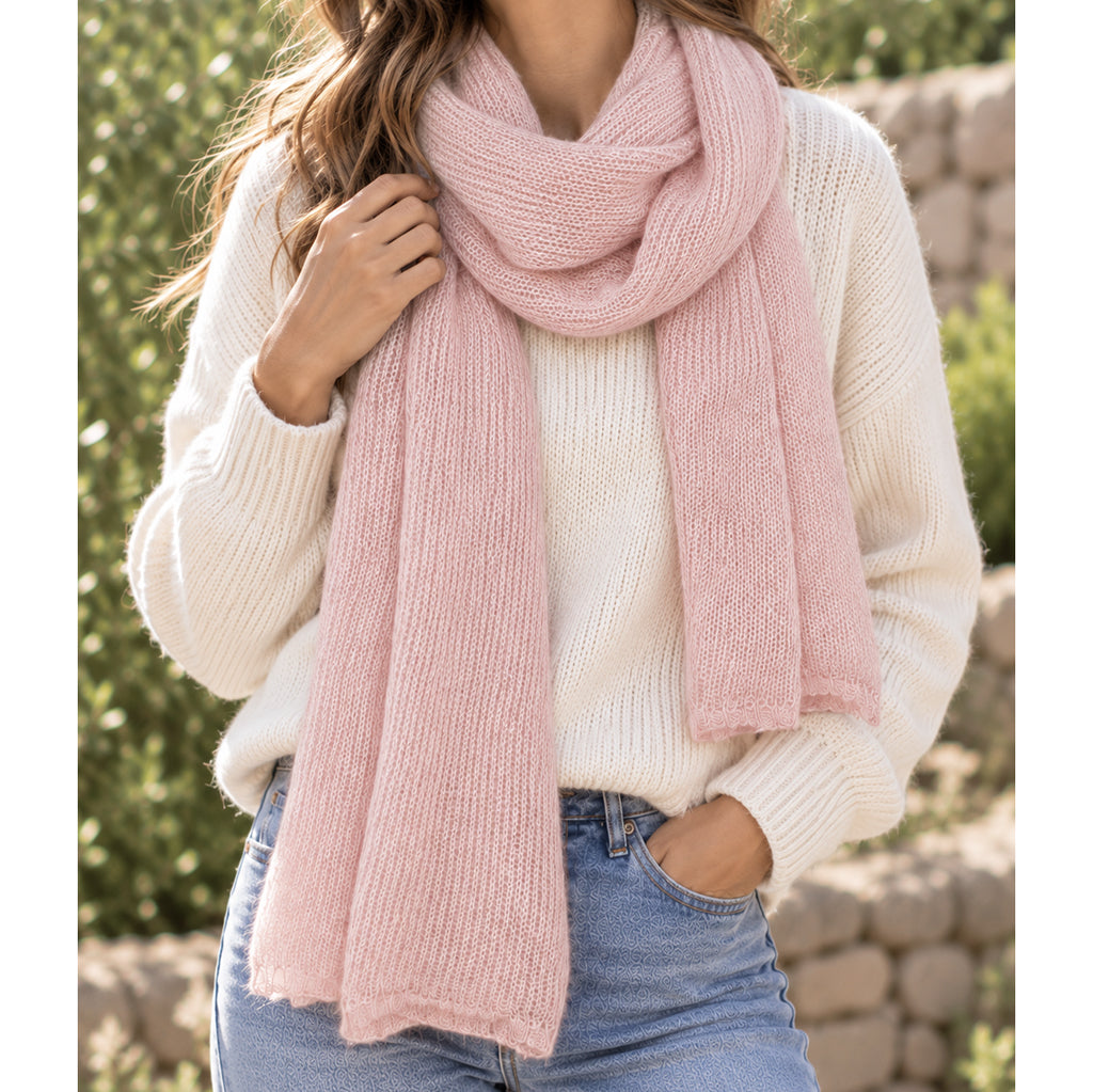 Baby Pink Handwoven Knit Alpaca Scarf