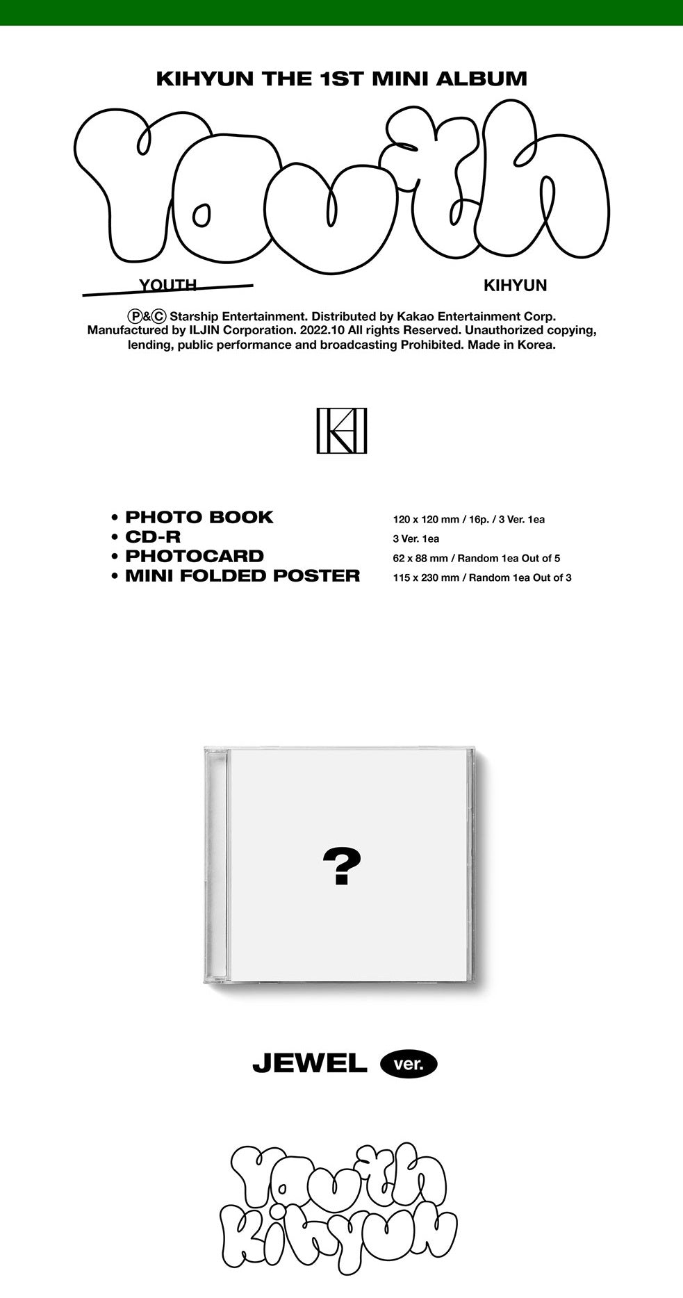 MONSTA X Kihyun 1st Mini Album - Youth (Jewel Version)