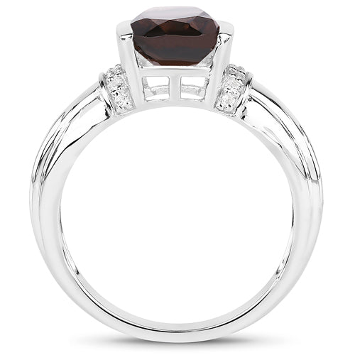 2.03 Carat Genuine Smoky Quartz & White Topaz .925 Sterling Silver Ring