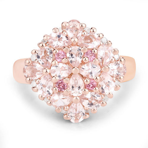 "2.36 Carat Genuine Morganite, Pink Tourmaline and White Diamond .925 Sterling Silver Ring
