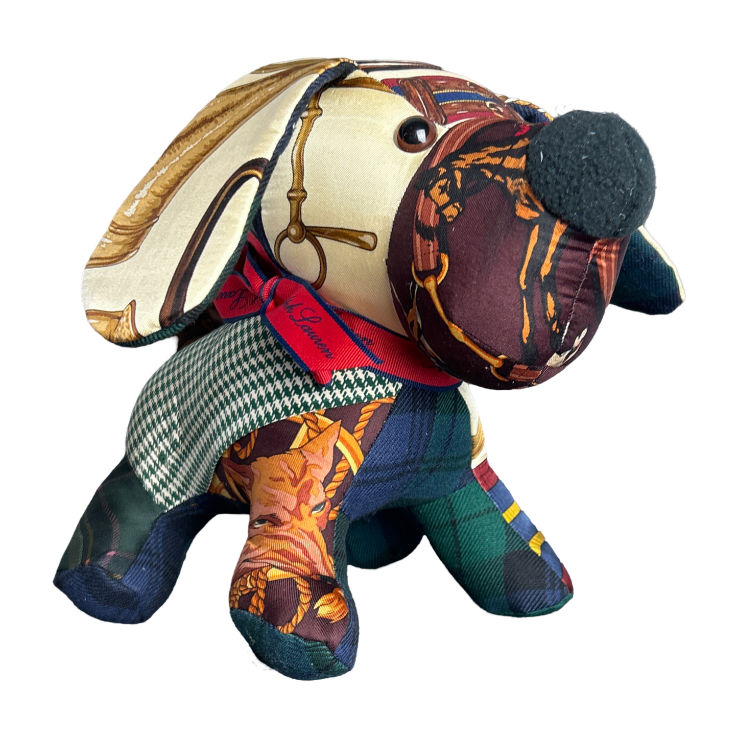 Equestrian Vintage Silk Scarf Patchwork Puppy