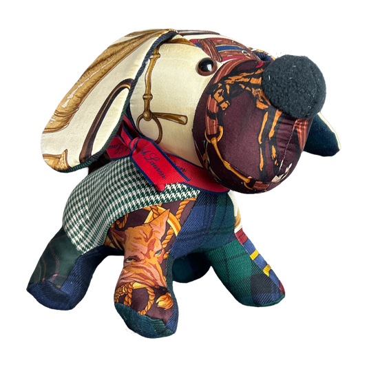Equestrian Vintage Silk Scarf Patchwork Puppy
