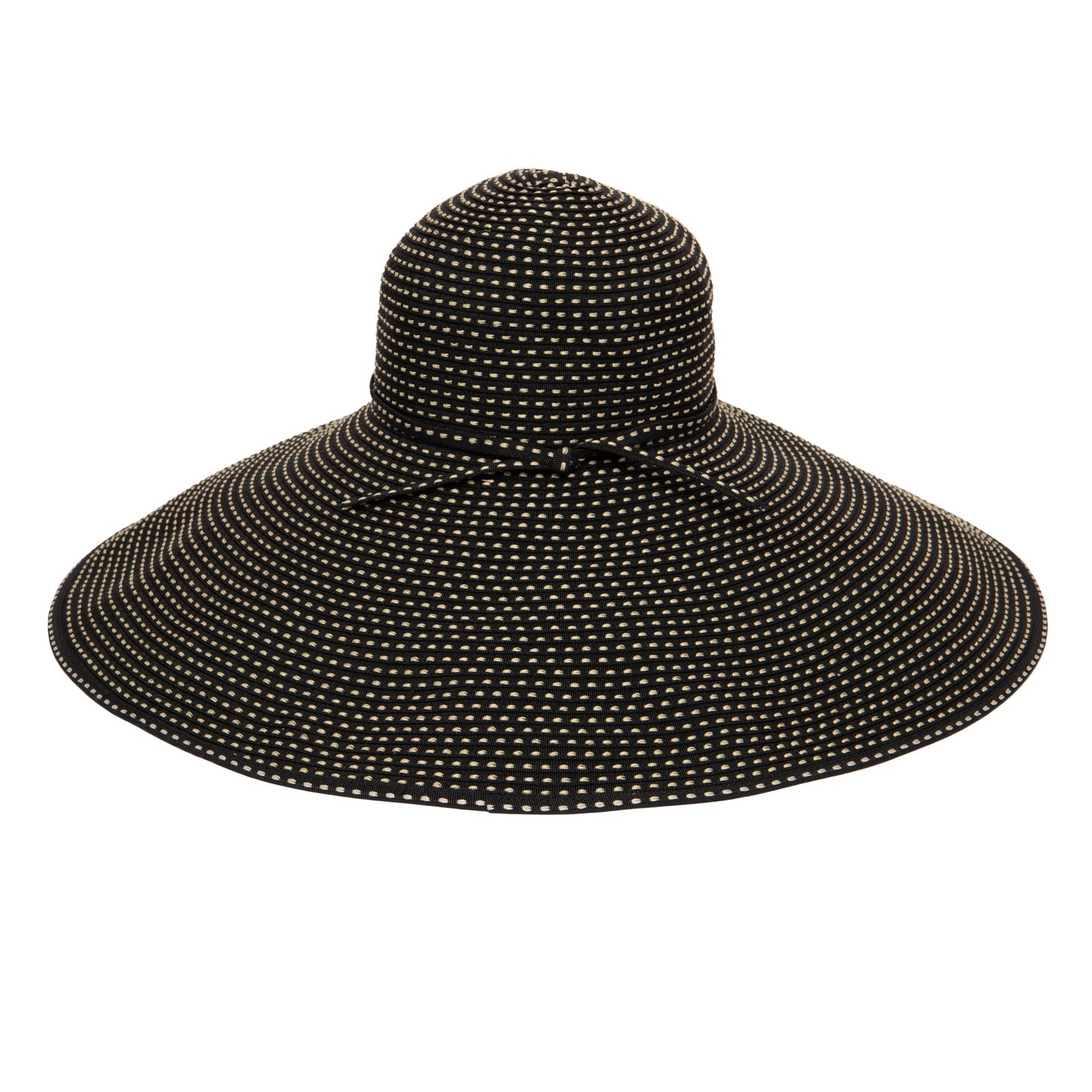 Women's Wide Brim Ribbon Floppy Hat with Ticking Fabric