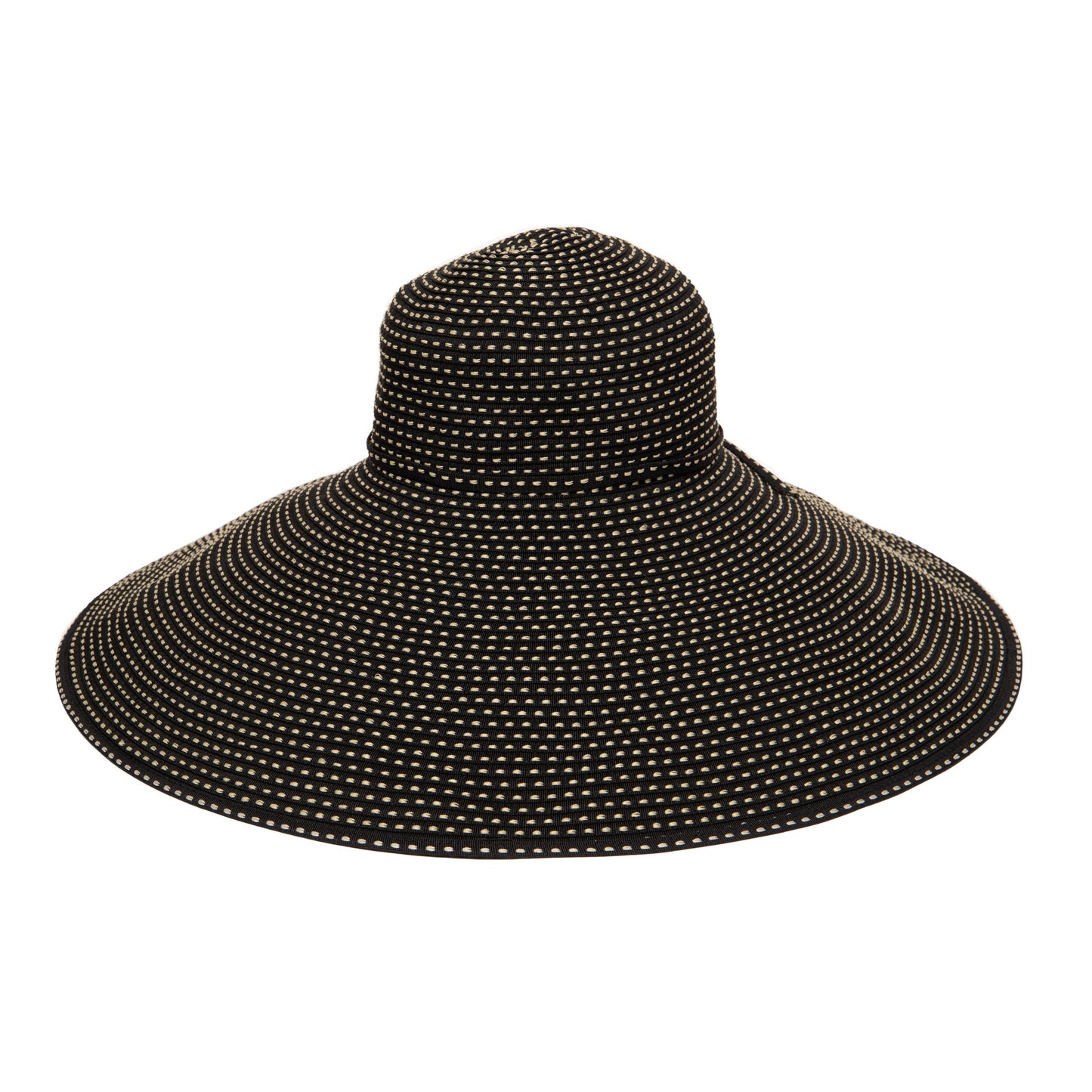 Women's Wide Brim Ribbon Floppy Hat with Ticking Fabric