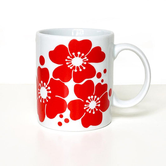 White Porcelain with Red Flowers Mug