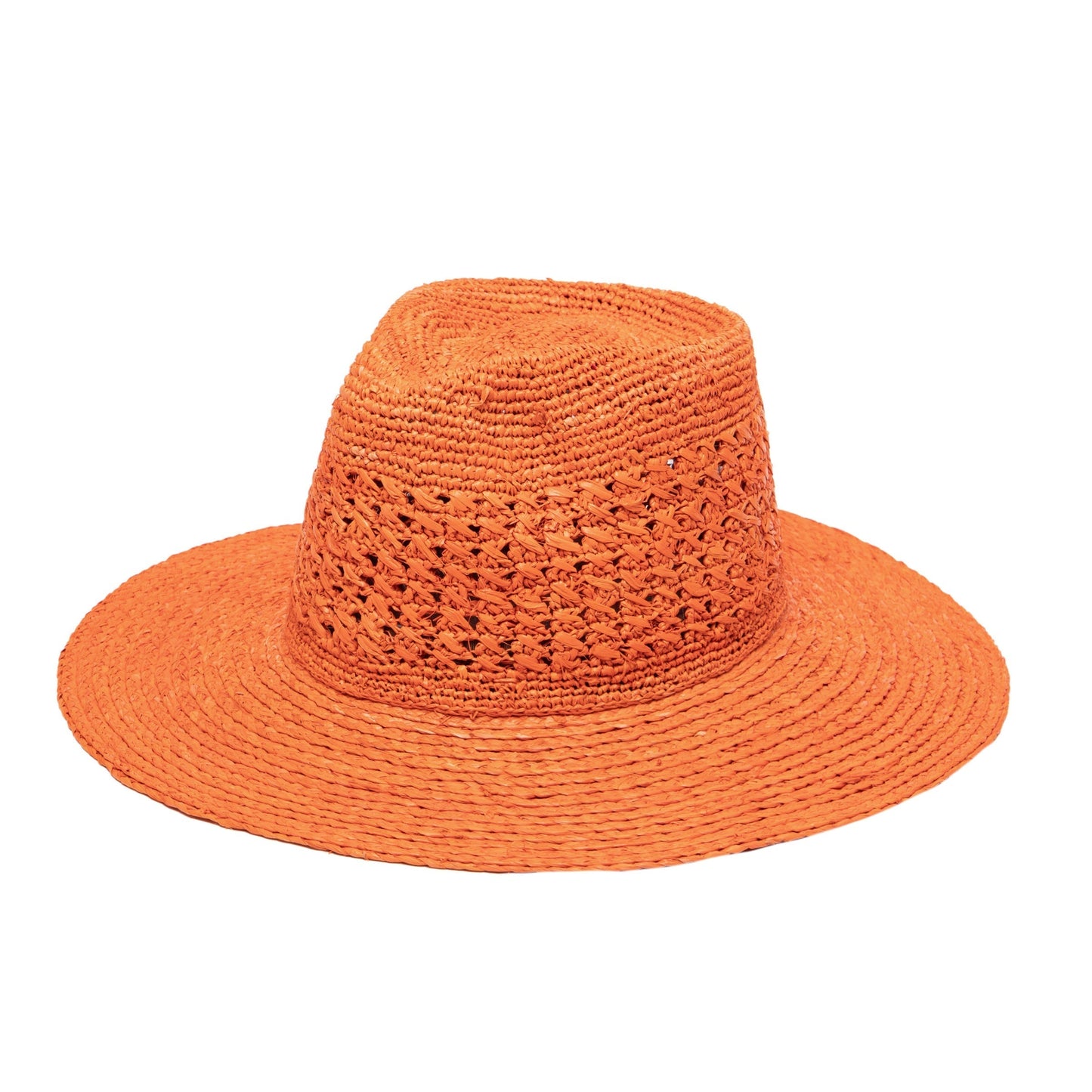 Women's Mixed Raffia Fedora w/ Hand Crochet Crown & Raffia Braid Brim - Rust