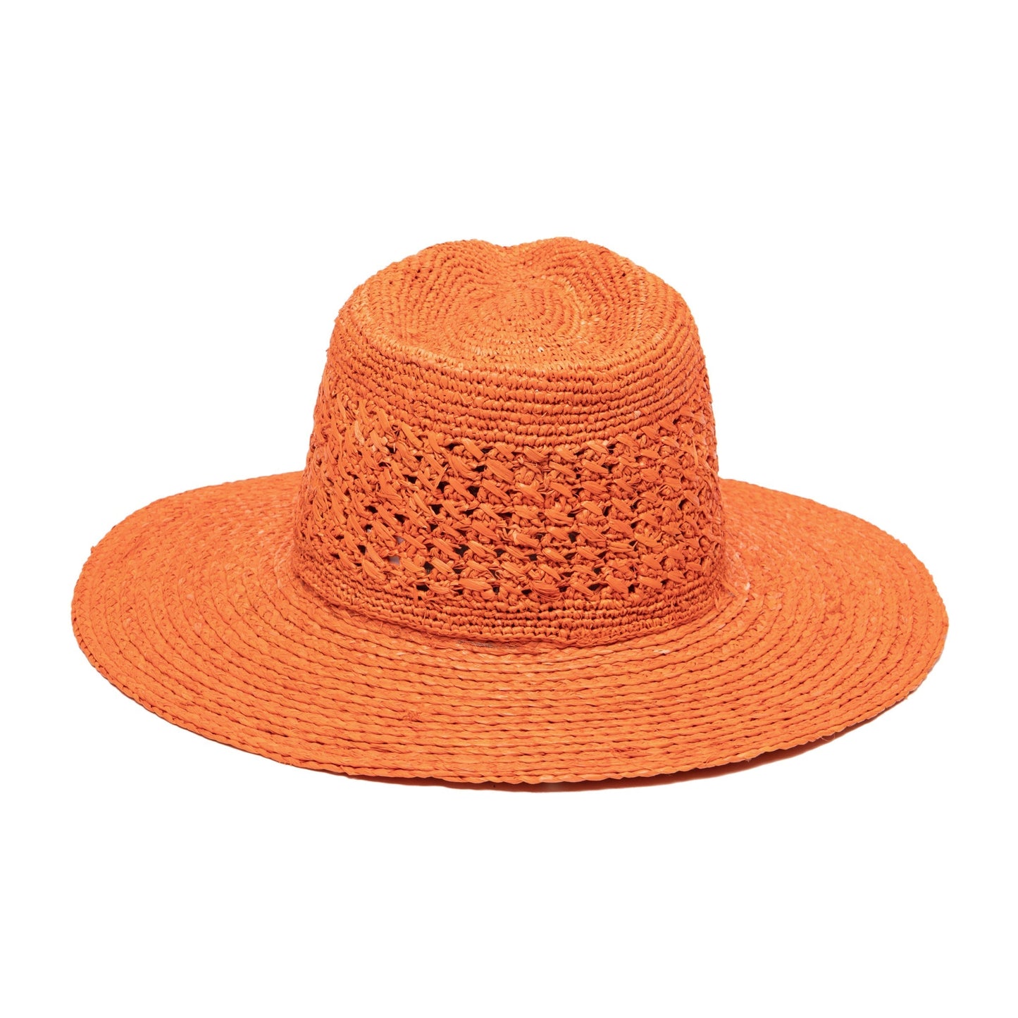 Women's Mixed Raffia Fedora w/ Hand Crochet Crown & Raffia Braid Brim - Rust