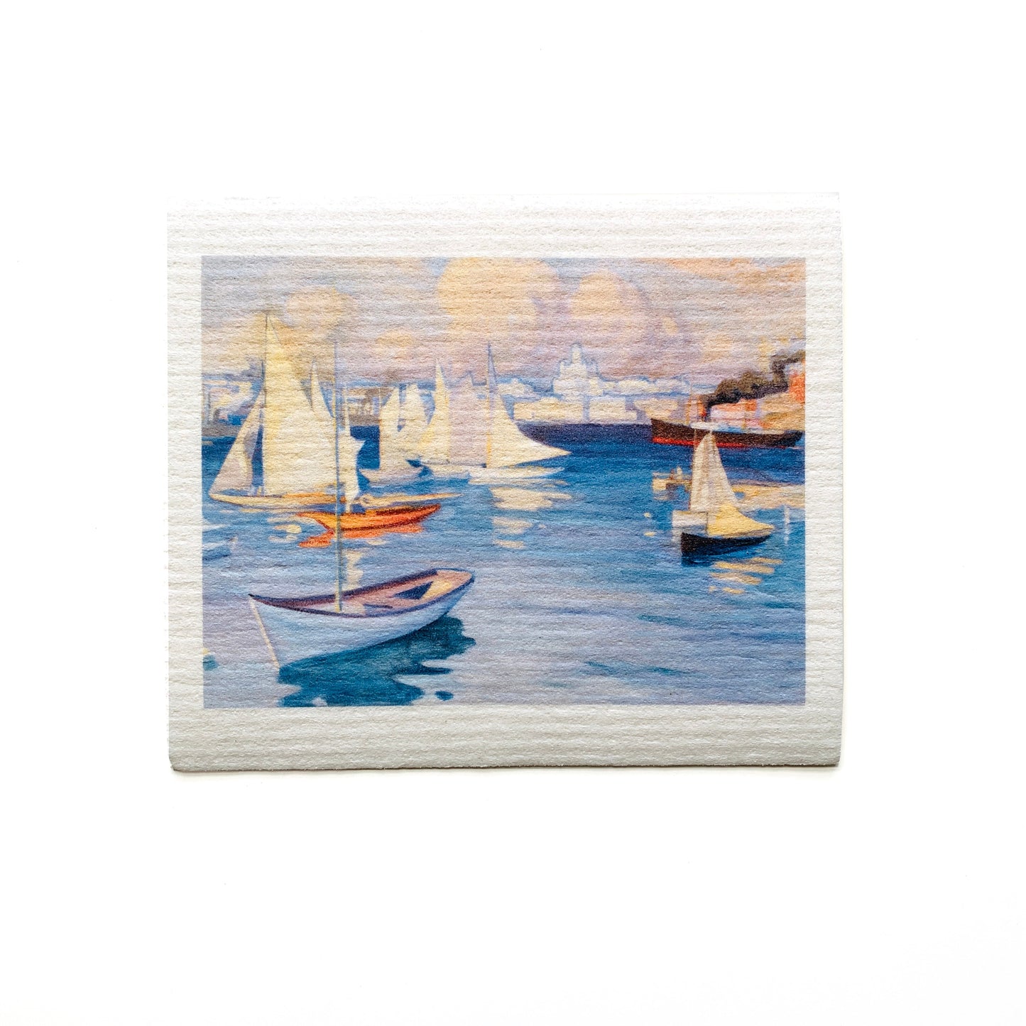 Sailboats in Harbor Swedish Dishcloth