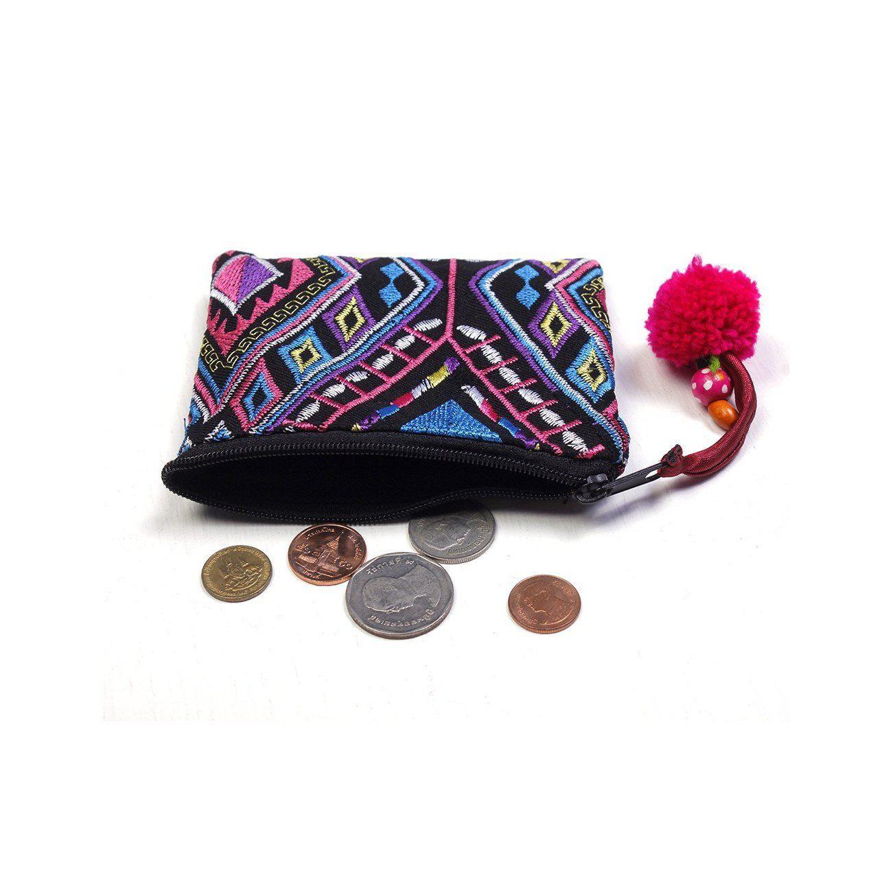 Embroidered Pompom Artisanal Coin Purse - Thailand