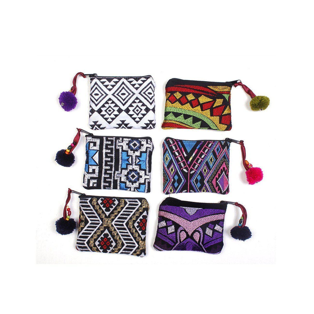 Embroidered Pompom Artisanal Coin Purse - Thailand