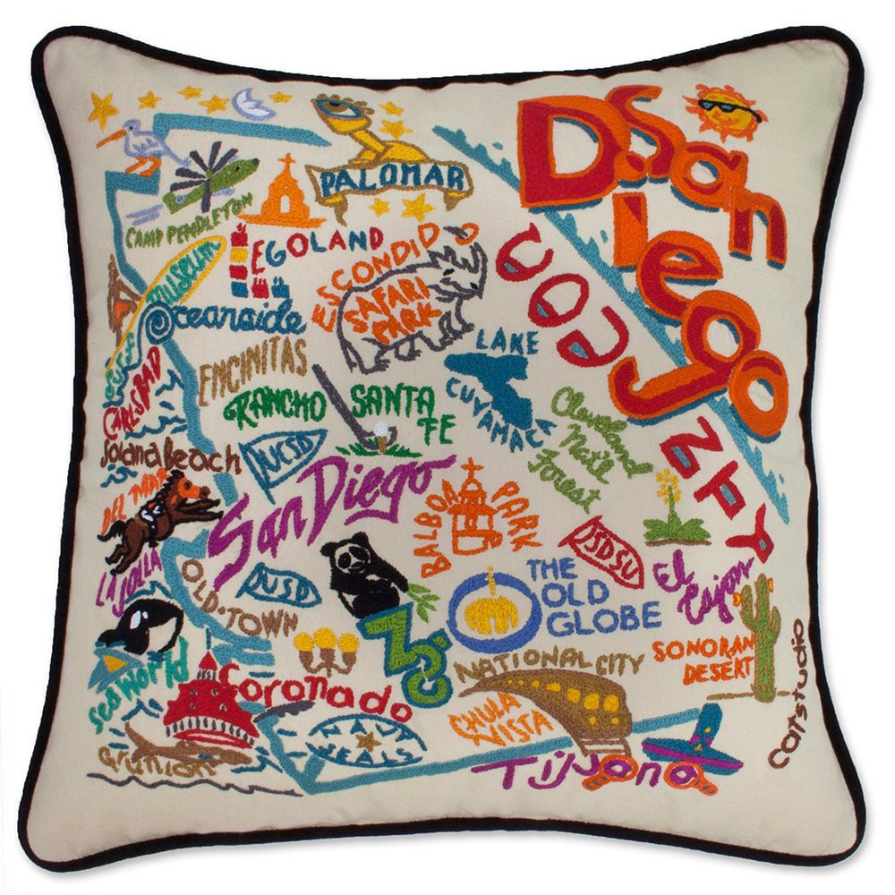 San Diego, CA Hand-Embroidered Pillow - Osadia Concept Store