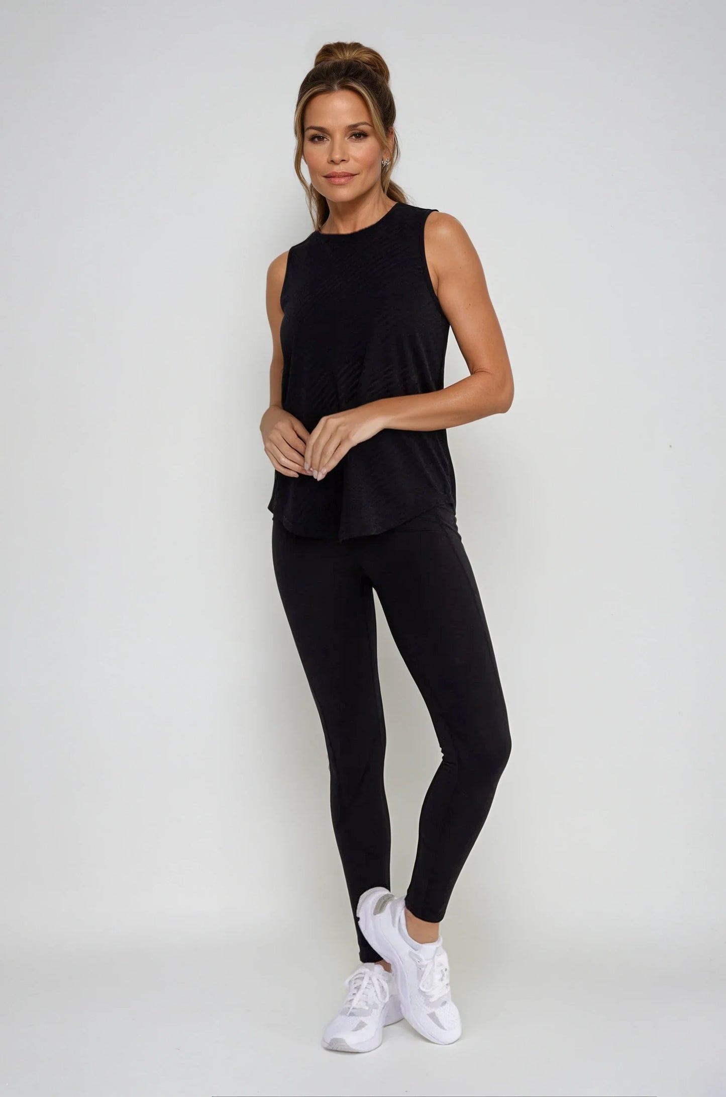 Sheer Striped Mesh Active Tank with Cut-Out Back