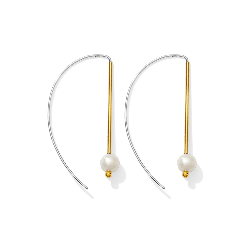 Two-Tone Freshwater Pearl Hook Earrings