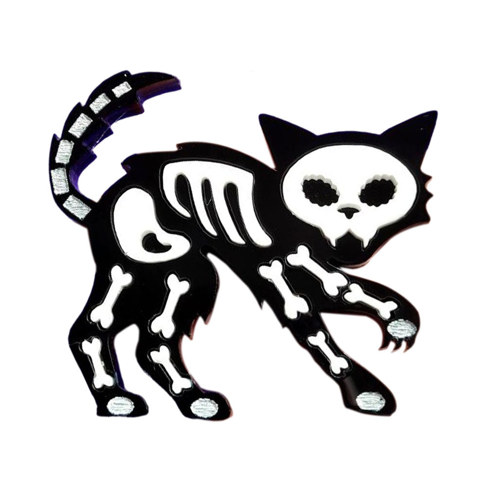 Skeleton Cat Brooch by Cherryloco Jewellery