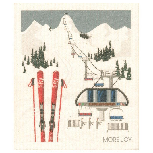 Skiing Swedish Dishcloth | Red skis Grey and white
