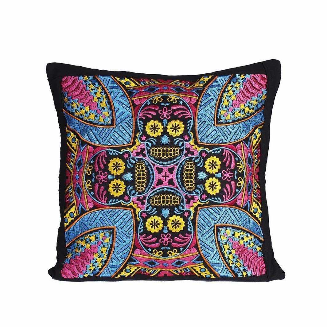Skull Embroidered Pillow Cover - Thailand