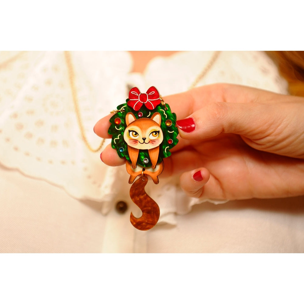 Squirrel in A Christmas Wreath Necklace by Laliblue