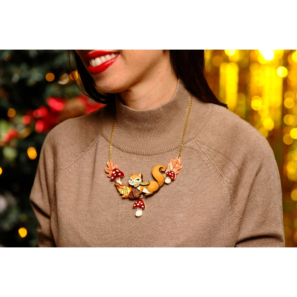 Squirrel with Mushrooms Necklace by Laliblue