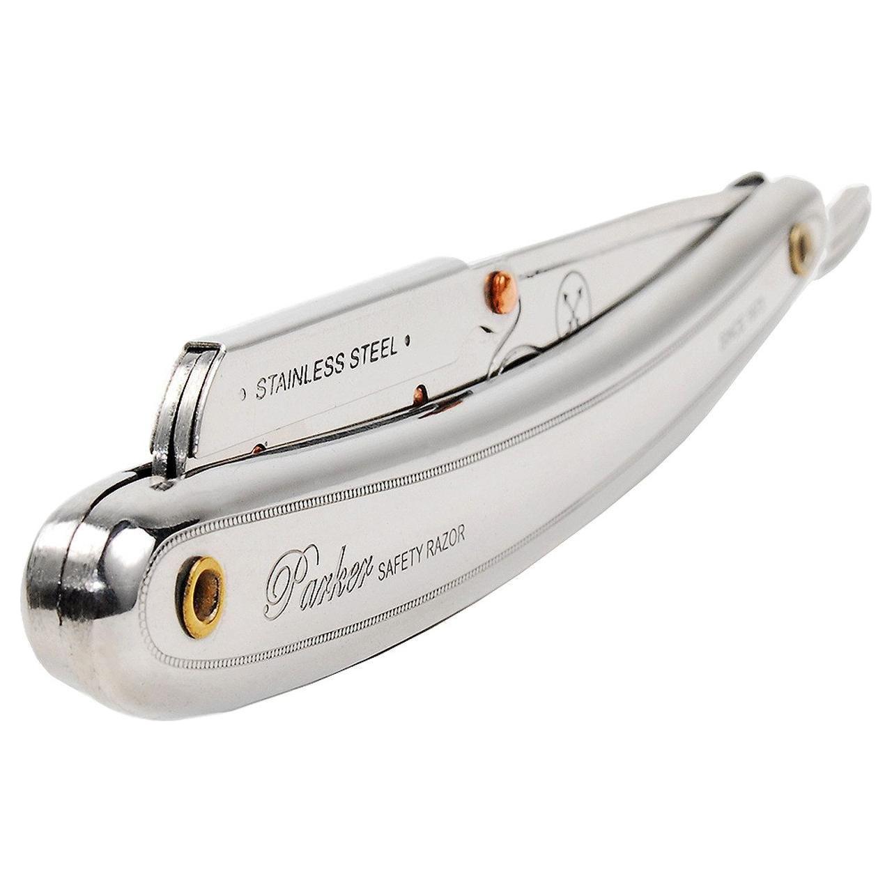 Parker SR1 31R Clip-Type Stainless Steel Handle Straight Barber Shavette Razor