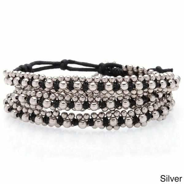 Stone and Brass Beads Three Wrap Bracelet - Thailand