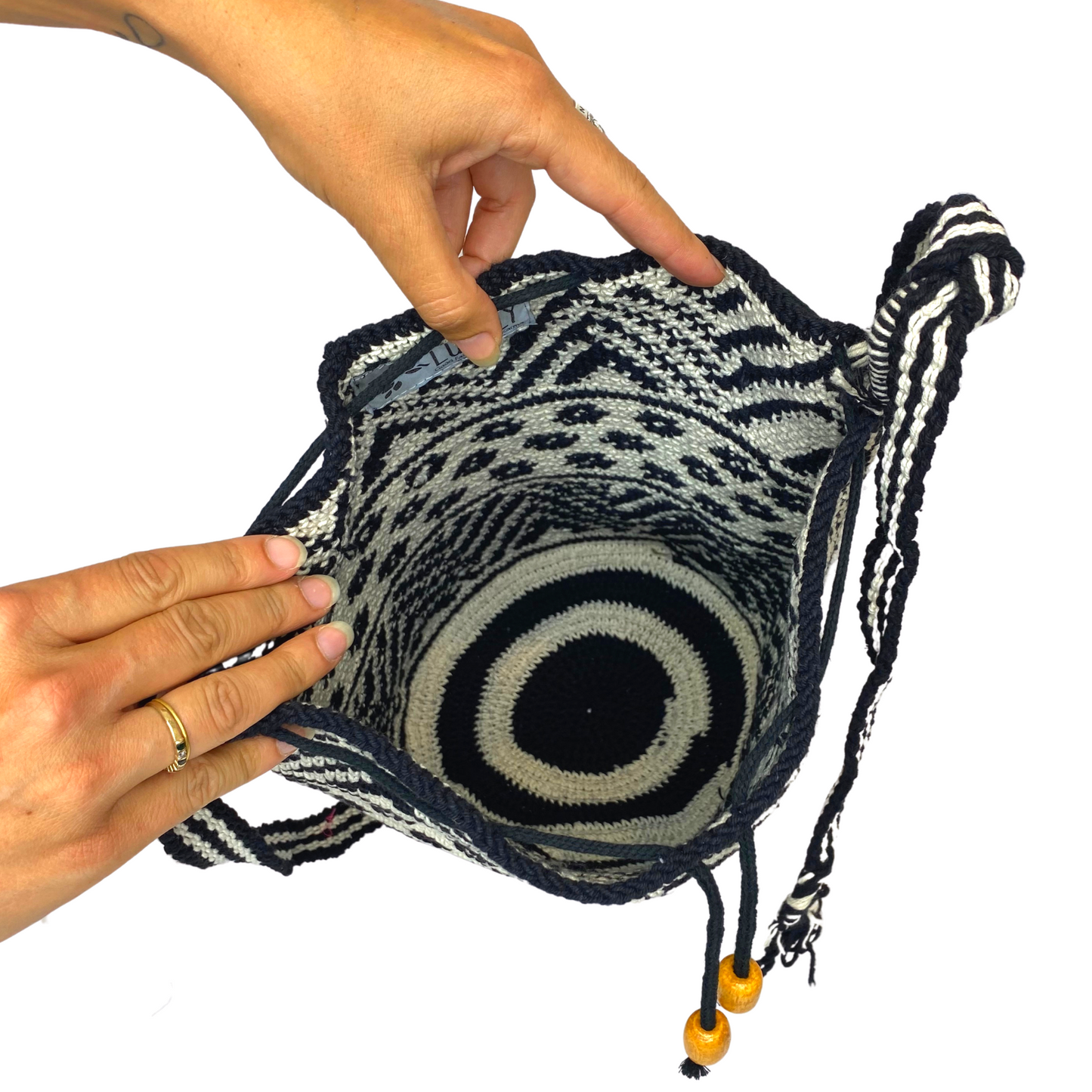 Summer Crochet Chevron Boho Crossbody Black and White Bag - Guatemala