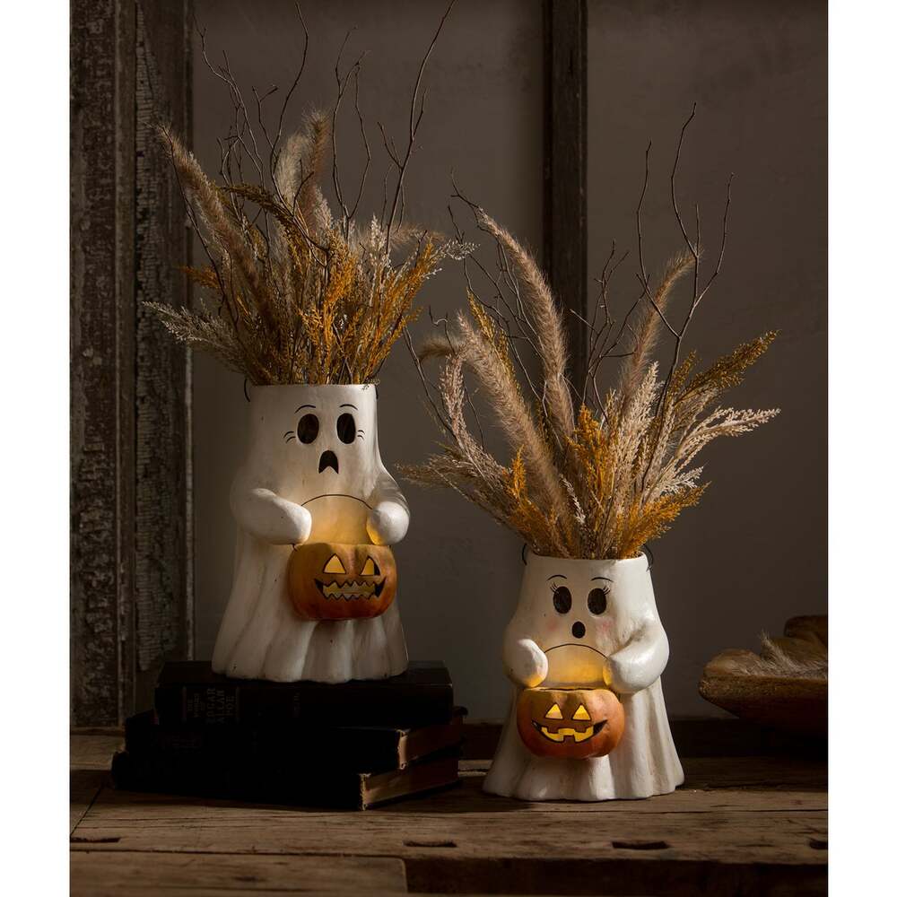Sweet Boo With Pumpkin Bucket Paper Mache by Bethany Lowe Designs