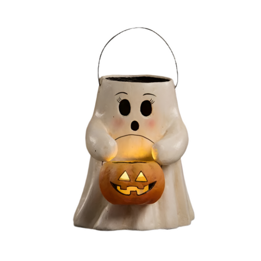 Sweet Boo With Pumpkin Bucket Paper Mache by Bethany Lowe Designs