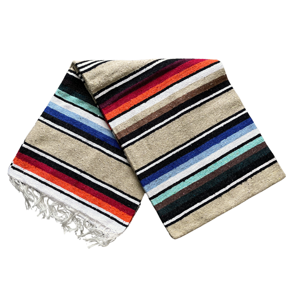 100% Cotton Mexican Blanket - Tan Natural