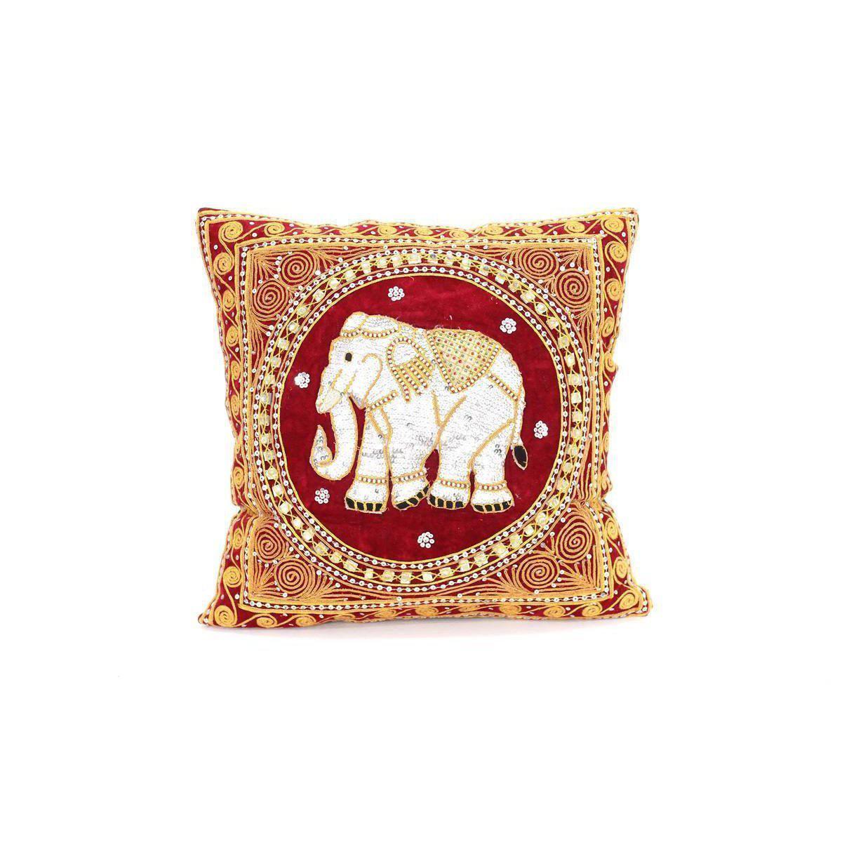 Thai Elephant Embroidered Pillow Cover - Thailand