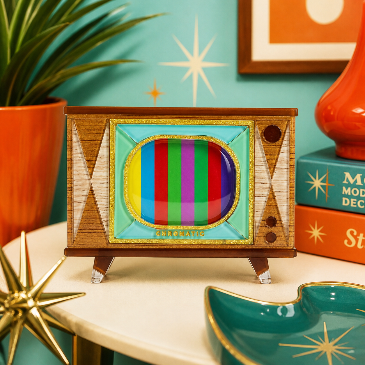 Tune In Customizable TV Brooch by Lipstick & Chrome