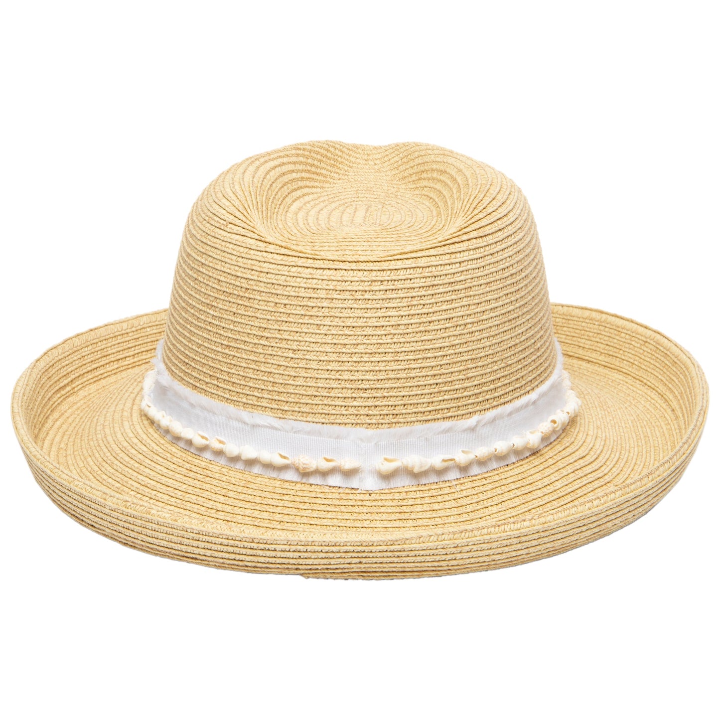 Women's Kettle Brim Fedora With Frayed Band & Shell Trim