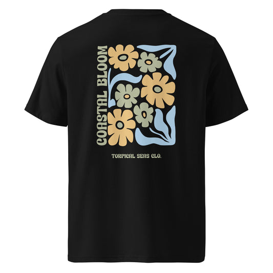 Coastal Bloom Organic Cotton T-Shirt | Tropical Flower Streetwear for Ocean Lovers