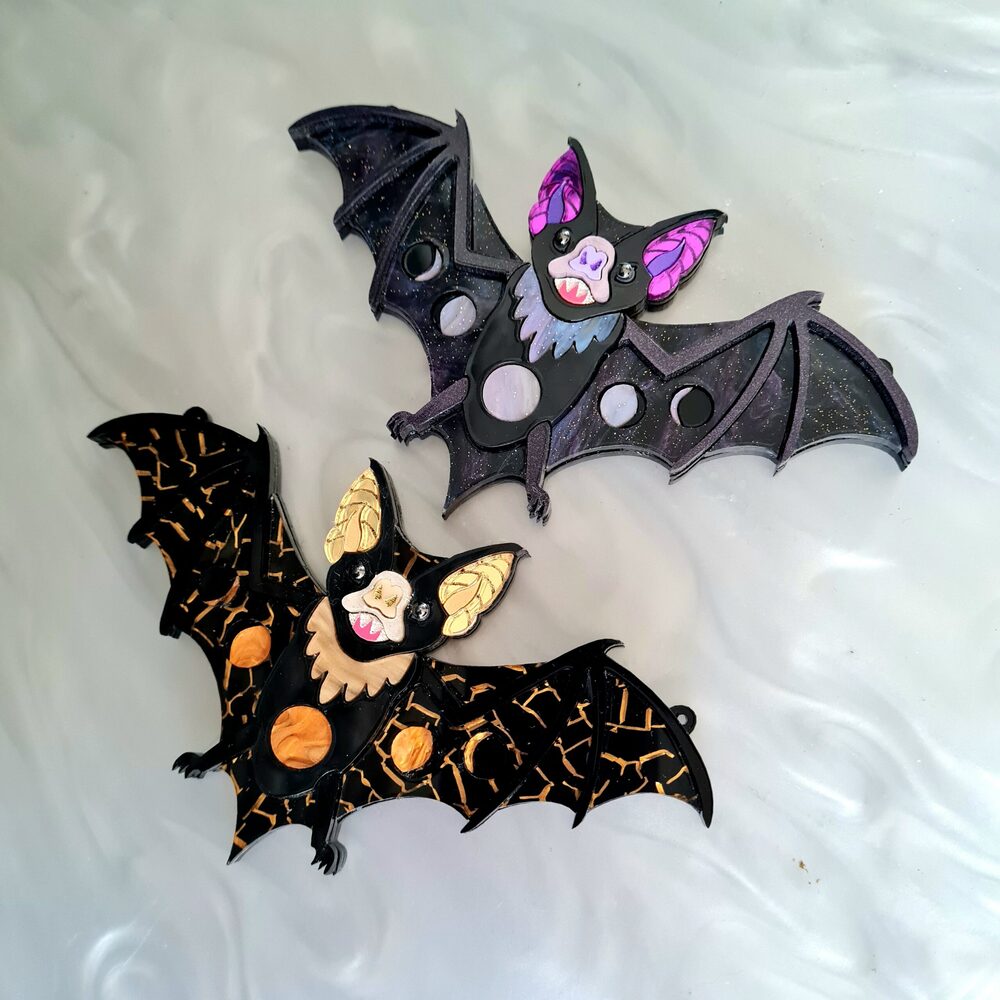 Vampire Bat Statement Necklace PURPLE GALAXY by Cherryloco