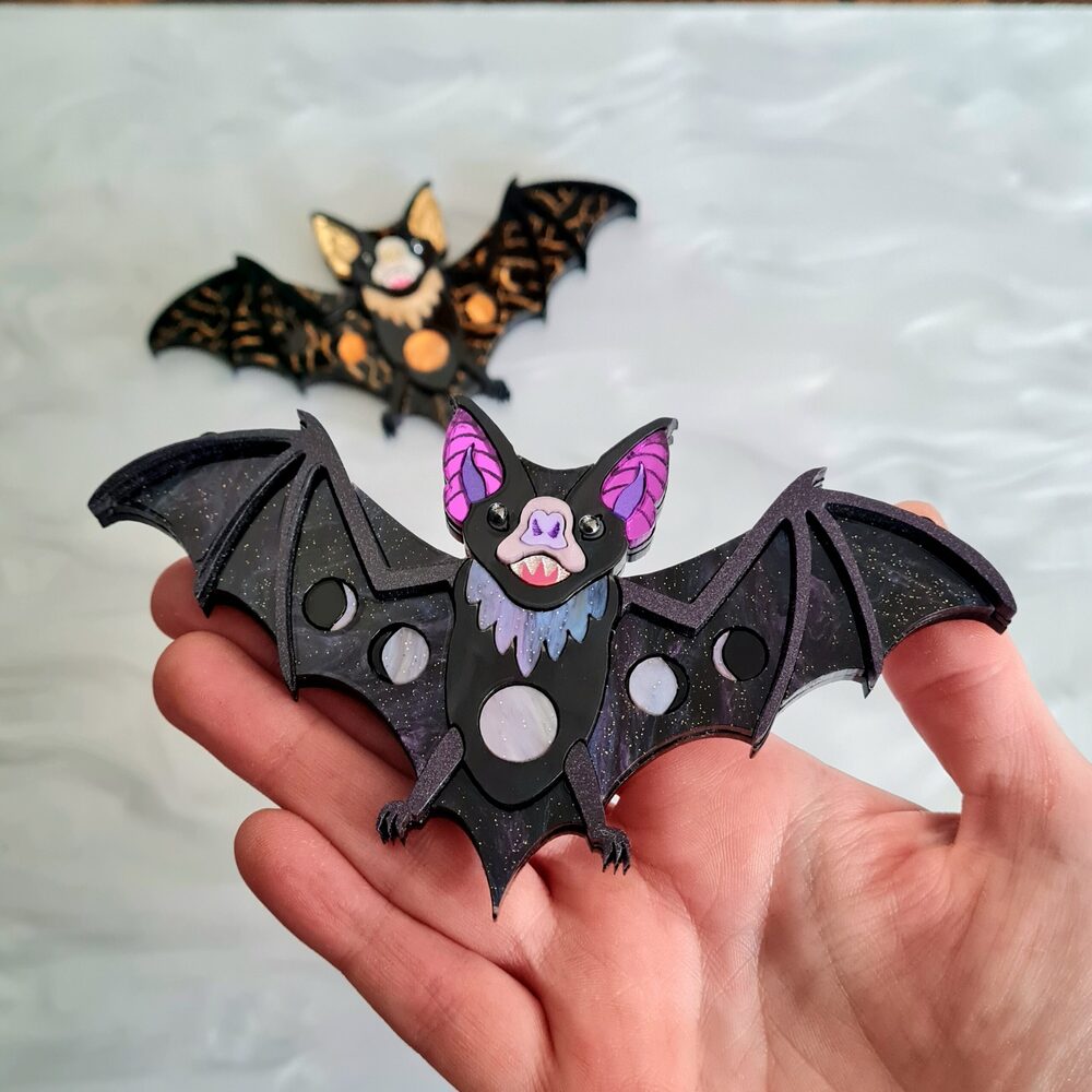 Vampire Bat Statement Necklace PURPLE GALAXY by Cherryloco