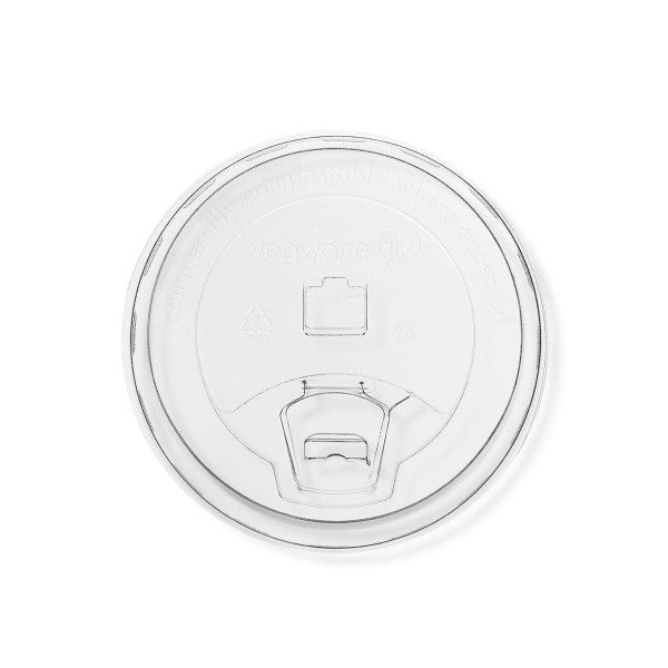 Vegware 96-Series PLA Flat Sipping Lid with Cap, Clear (QTY 1000), SKU C96F-SP