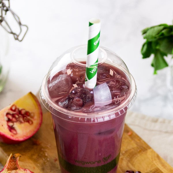 Vegware 96-Series PLA Dome Lid with Straw Hole, Clear (QTY 1000), SKU C96D-OH