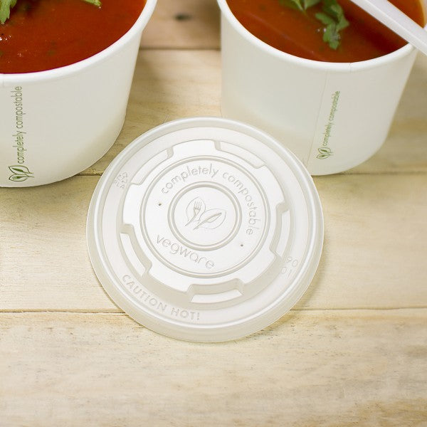 Vegware 90-Series Flat CPLA Lid, No Hole (QTY 1000), SKU VLID90S