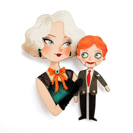 Ventriloquist and Her Puppet Brooch by Laliblue