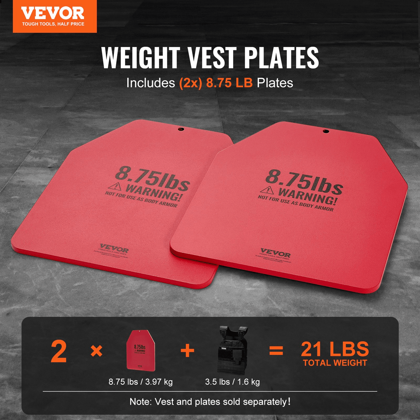 VEVOR Weight Vest Plates for Strength Training Running Workout 2x8.75 LB Plates - Osadia Concept Store