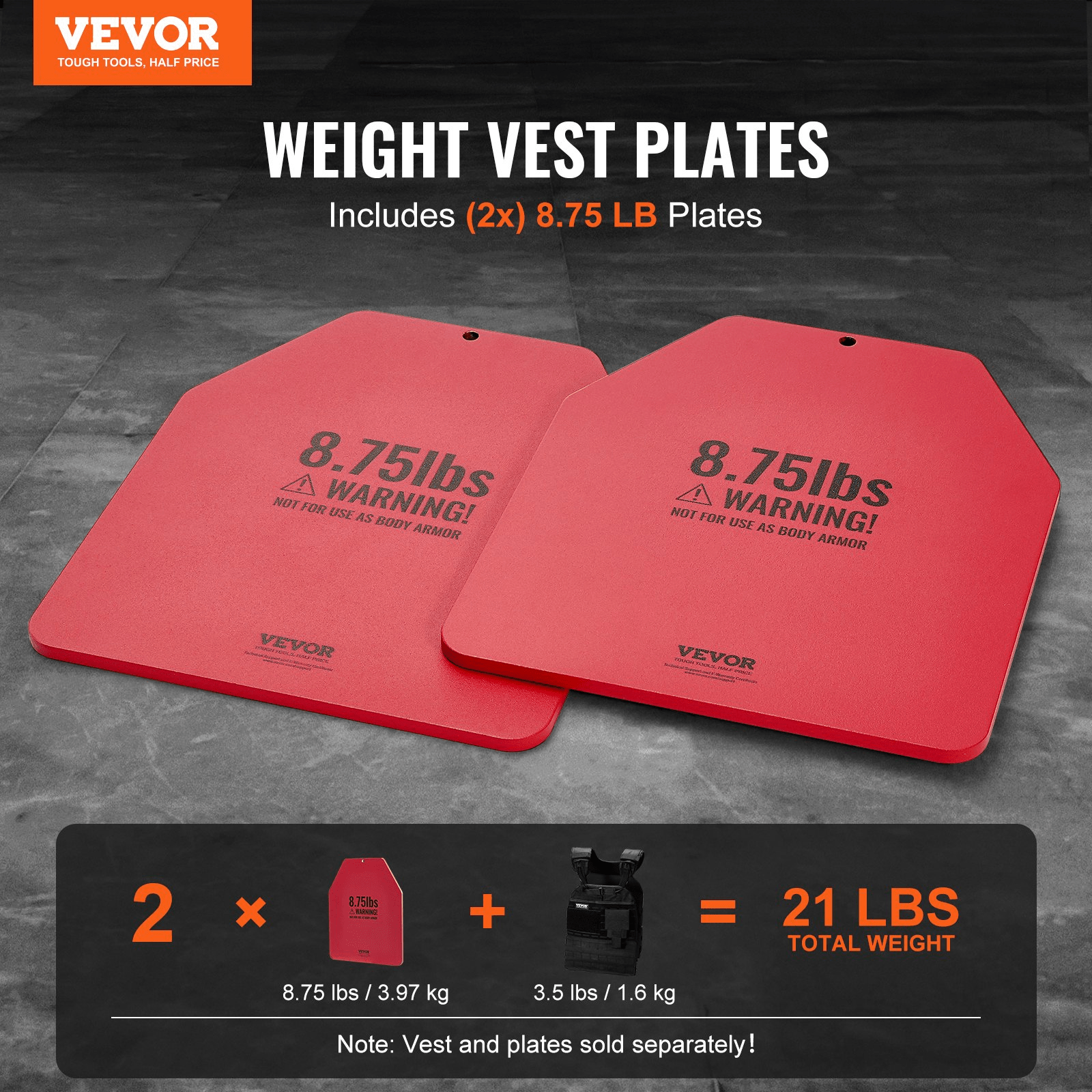VEVOR Weight Vest Plates for Strength Training Running Workout 2x8.75 LB Plates - Osadia Concept Store