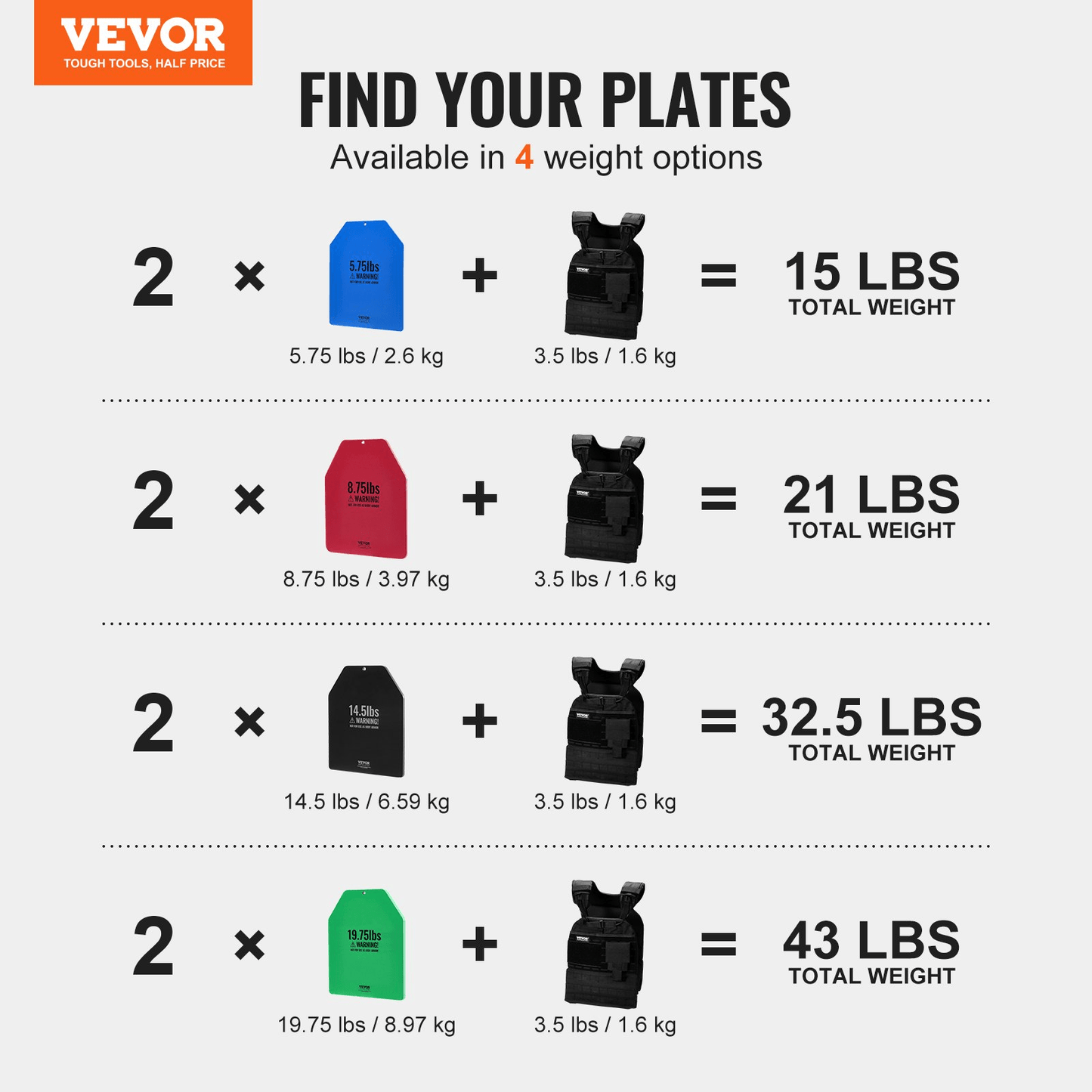 VEVOR Weight Vest Plates for Strength Training Running Workout 2x8.75 LB Plates - Osadia Concept Store