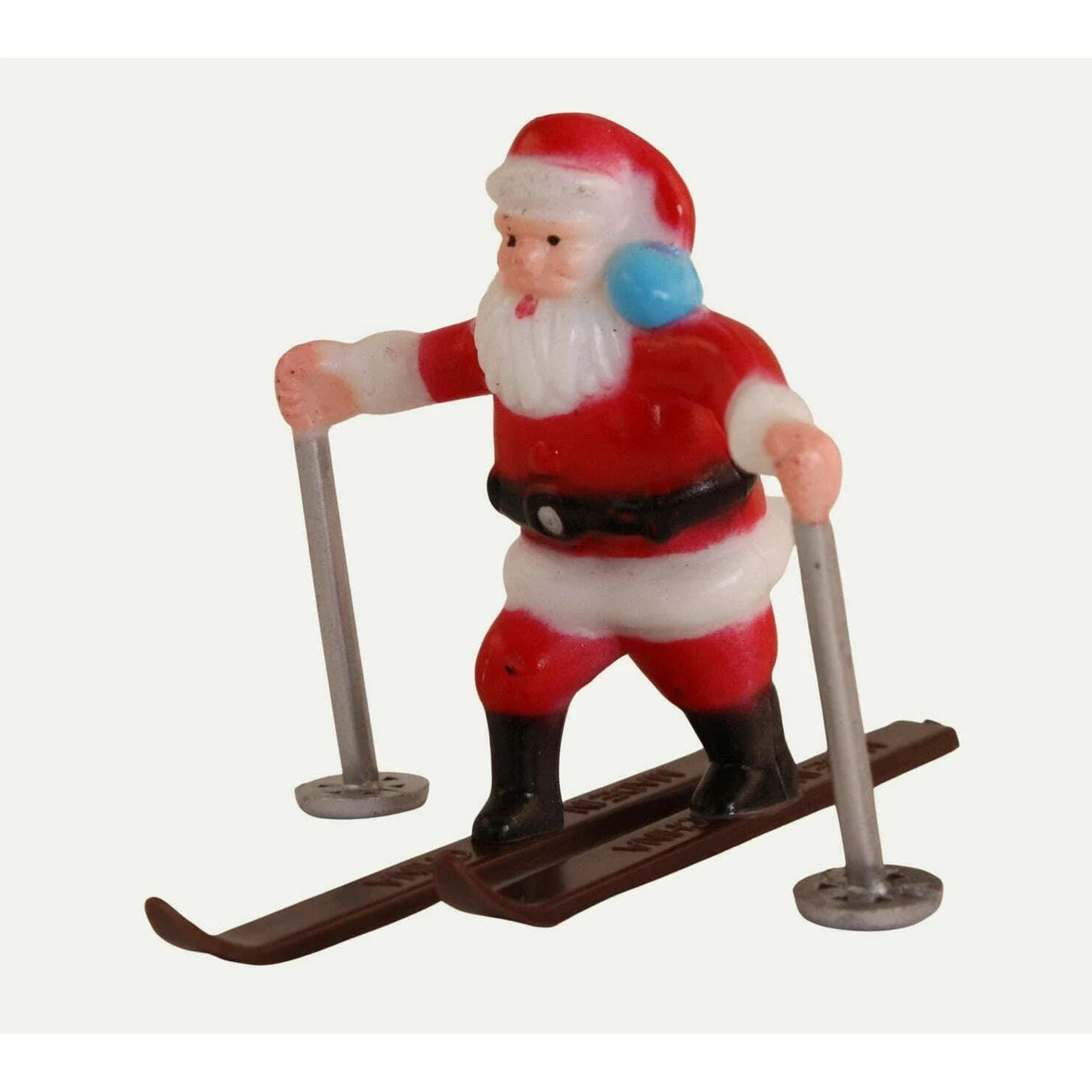 Vintage Hand-Painted Miniature Skiing Santa Figures Set of 2