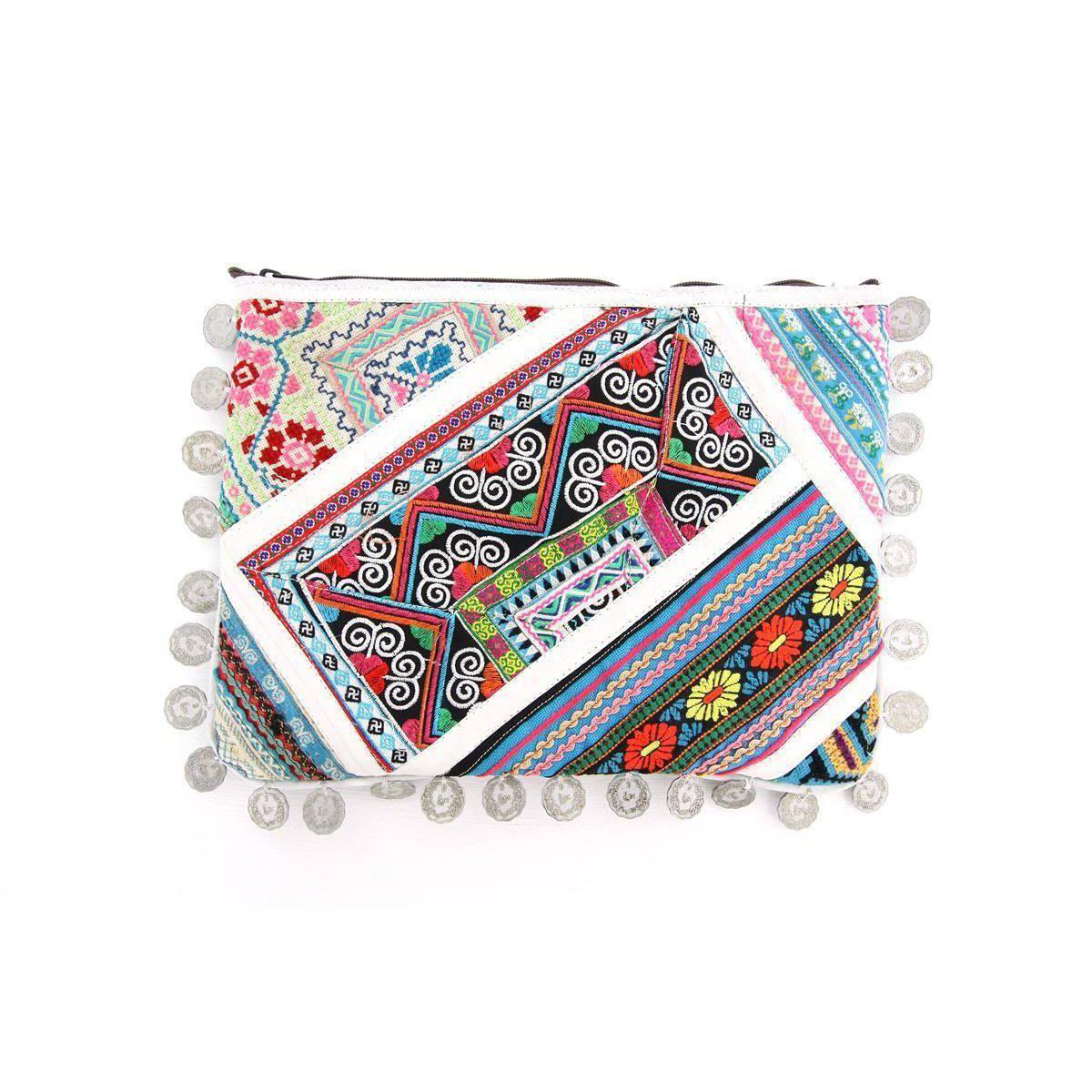 Vintage Leather Trims & Coins iPad Clutch - Thailand