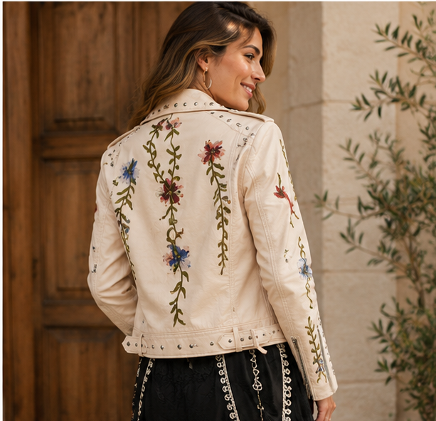 Wildflower Studded Faux Leather Moto Jacket