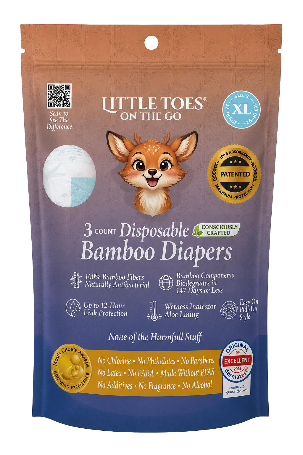 Little Toes On The Go Bamboo Diapers 3-Pack