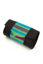 Traditional Kente Cloth and Faux Leather Barrel Purse with Strap - Green & Blue - Osadia Concept Store