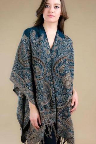 Jamevar Blue Wool Poncho - Osadia Concept Store