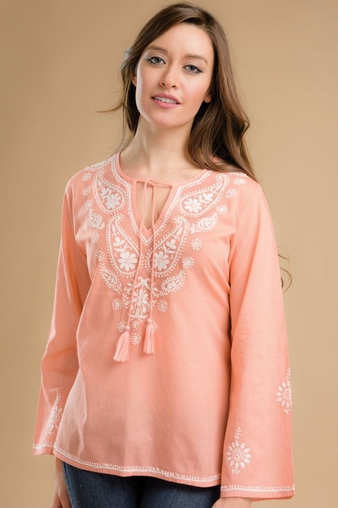 Cotton Chikankari Peach Tunic - Osadia Concept Store